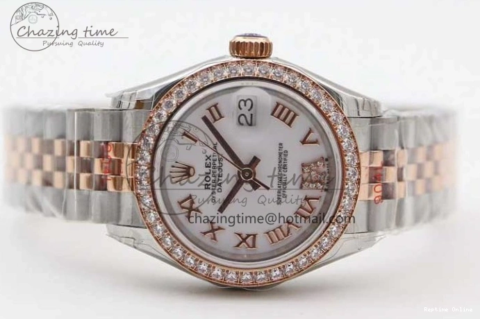 0121 Trendy Lady DateJust 28 SS RG TWF Diamonds Bezel 1:1 Best Edition White Dial Roman Markers on Jubilee Bracelet NH 2129